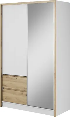 Obrázek produktu pro Nábytek24 Šatní skříň SARA 130 cm 2 výklopné dveře 1 posuvné dveře bílá/dub artisan