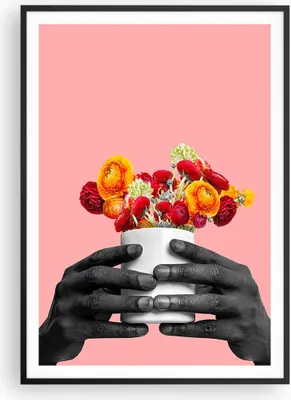 Produktbild von Gerahmtes Poster - Schwarzer Rahmen - Schwarz Hände Blumen - 70x100 cm - Wand Bild - Wanddeko - Wandbilder - Kunstposter - Wandposter - Bilderrahmen - Bilder - Kunstdruck - P2BPA70x100-4706