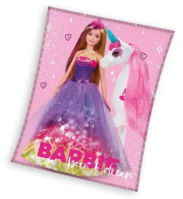 Productafbeelding van Barbie Fleece plaid Unicorn 130 x 170 cm Roze