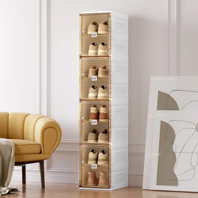 Produktbild von Tragbarer Schuhschrank für das Wohnzimmer, stapelbarer Aufbewahrungsschrank mit Türen und Regalen, Schuhkarton für den Schrank