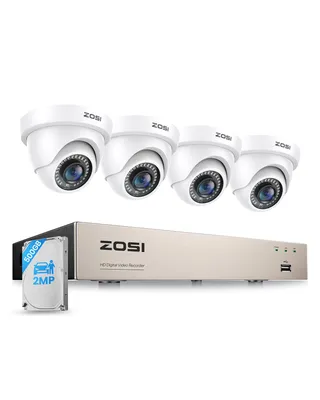 Produktbild von ZOSI Kabelgebunden 1080P Überwachungskamera Set 8CH 500GB DVR und 4 Aussen Dome Sicherheitskameras für Haus & Garage, Personen- und Fahrzeugerkennung