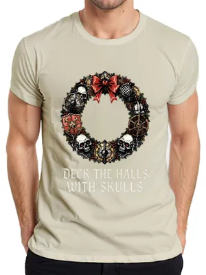 Produktbild von Deck The Halls With Skulls Totenkopf Weihnachtskranz düster Herren T-Shirt, Natur, M
