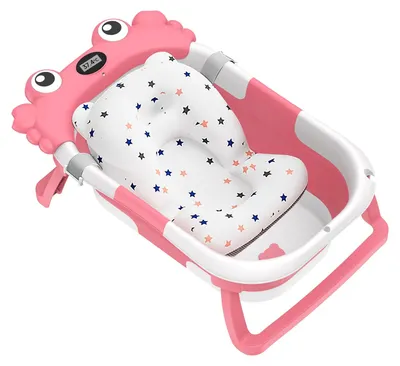 Image de Baignoire pour bébé - Baignoire pliable pour nouveau-nés - Avec thermomètre - Antidérapante avec coussin de bain - Baignoire de voyage pour bébés de 0 à 15 mois - Couleur : rose