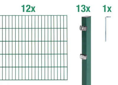 Zdjęcie produktu dla Alberts 653194 Doppelstabmattenzaun als 26 tlg. Zaun-Komplettset, grün, Höhe 160 cm, Länge 24 m