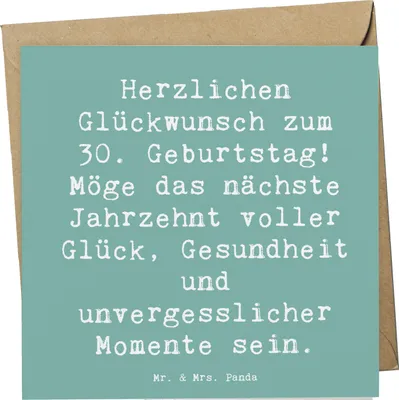 Produktbild von Mr. & Mrs. Panda Klappkarte Spruch 30. Geburtstag Feier - Meeresbrise - Geschenk, anlasskarte, Grußkarte, faltkarte, Herzlichen Glückwunsch, Alter, Geburtstagsdeko