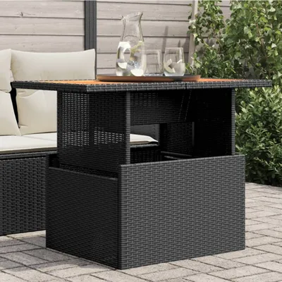 Produktbild von Gartentisch Schwarz 100x55x73 cm Poly Rattan und Akazienholz - Gartentische 365976