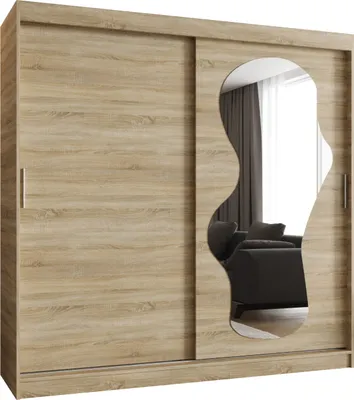 Produktbild von MEBLE KRYSPOL ULTRA 200 Kleiderschrank mit zwei Schiebetüren für Schlafzimmer – moderner Aufbewahrungsschrank mit Kleiderstange und Regalen – 200x200x62cm - Sonoma