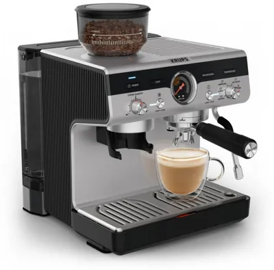 Imagen del producto de Krups Precision+ XP804T10, máquina de espresso, para café molido, molinillo integrado, color , acero inoxidable