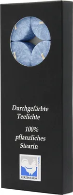 Produktbild von Teelichter aus Stearin, 18/38 mm, Blau, KERZENFARM HAHN, Brenndauer ca. 4h, 10 Stück pro Verpackung
