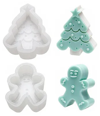 Productafbeelding van Kerze-gietvormen, kerstthema, set van 2, siliconen, kerstman en kerstboom, geschikt voor het maken van kaarsen en zeep, voor zelfgemaakte projecten
