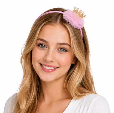 Produktbild von Haarreif mit Glitzer Krone und Perlen zum Prinzessin Kostüm | Rosa