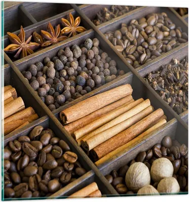 Produktbild von Bilder auf glas - Zimt Vanille Kaffee Getreide - 60x60cm - Glasbilder - Wandbilder - Kunstdruck - zum Aufhängen bereit - Wanddekoration aus Glas - Glas Bilder - Wandbild auf Glas - GAC60x60-2311