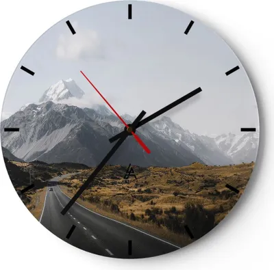 Produktbild von Wanduhr - Rund - Glasuhr - Weg Berg Gipfel - 30x30cm - Schleichendes Uhrwerk - Lautlos - zum Aufhängen bereit - Dekoration Modern - Wanddekoration aus Glas - C3AR30x30-4833