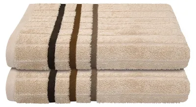 Produktbild von uncover by SCHIESSER Duschtuch Ohio 2er-Set | 100% Baumwolle | Streifen-Design | Weich, saugstark und pflegeleicht | 70x140 cm | Sand