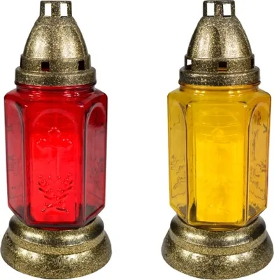 Obrázek produktu pro Lampa hřbitovní VITRÁŽ KŘÍŽ skleněná 100g d11x24cm