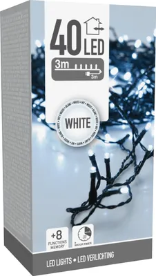 The image shows the packaging of a string of LED lights.