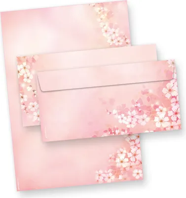 Produktbild von Briefpapier mit Umschlag Set Frühling Kirschblüten 25 Sets Papier DIN A4 rosa Blumen Blüten für Frauen Erwachsene Ostern