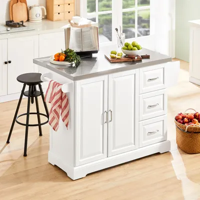 Image de SoBuy Îlot de cuisine Mobile Blanc Moderne avec 2 portes et 3 tiroirs FKW41-ST