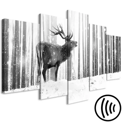 Image de Tableau acoustique Animaux 200 x 100 cm Tableaux Mousse acoustique Absorbeur acoustique haute performance Isolation acoustique Toile 5 pièces Tableau mural Acoustique intérieure Isolation acoustique Cerf Forêt Gibier c-B-0521-b-m