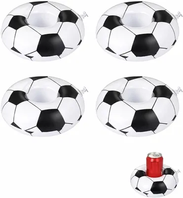 Produktbild von Aufblasbare Getränkehalter für Pool, Fußball-Design, 4 Stück, mit rutschfester Unterseite, inklusive Pumpe