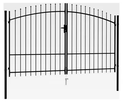 Produktbild von Doppelflügeltor mit Speerspitzen aus Stahl 3 x 1,75 m Schwarz, Gartentür für Gartenzaun und Hoftor