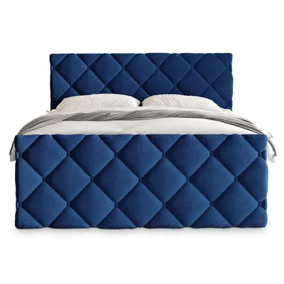 Produktbild von Masseno Boxspringbett ROVARI 180x200 cm Komplett-Set mit Bonell Matratze und Topper, Polsterbett mit Bettkästen -Blau, KRONOS 09