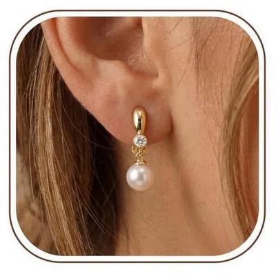 Produktbild von Ohrclips Damen Ohne Ohrlöcher 14K Gold Perlen Zirkonia Clip Ohrringe für Bräute Brautjungfern Ohrschmuck Gold-Perlen Ohrhänger