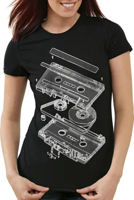 Produktbild von style3 DJ Tape T-Shirt Damen T-Shirt kassette 3D turntable retro, Farbe:Schwarz, Größe:M