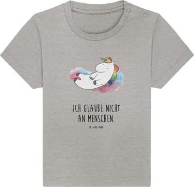 Produktbild von Mr. & Mrs. Panda  T-Shirt Einhorn Wolke 7 6. - 12. Monat - Heather Grey - Geschenk, Unicorn, Baby Shirt, Verliebt, Babyshirt, Menschen, Kleinkind, Kinder, Einhörner
