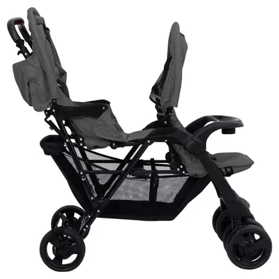 Obrázek produktu pro vidaXL Tandemový kočárek pro dvojčata Dark Grey Steel