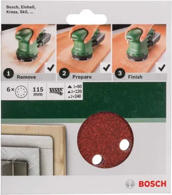 Produktbild von Bosch 6 tlg. Schleifblatt Set Ø 115 mm, Körnung 60/120/240 Exzenterschleifer