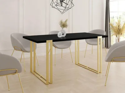Produktbild von Ausziehbarer Esstisch - Großer Tisch im Loft-Stil mit Golden Metallbeinen 120 bis 220 cm - Industrietisch für das Wohnzimmer - Spacesaver - Schwarz - 120 x 80 cm