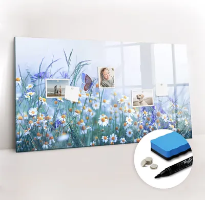 Produktbild von Magnetpinnwand Memoboard - Zubehörsatz - Schwarzer Marker + Schwamm + Magnete - 120 x 60 cm - Schmetterling auf der Wiese