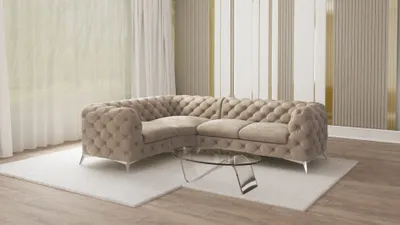 Produktbild von S-STYLE MÖBEL - Chesterfield Ecksofa Cleo mit Silber Metall Füßen aus Schwarz Samtstoff, Ottomane links, B/T/H: 264 cm / 204 cm/ 75 cm