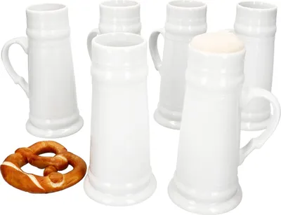 Produktbild von 6er Set Fürsten-Krug mit Henkel 0,5L 6 Personen weiß Bierkrug Humpen Keramik