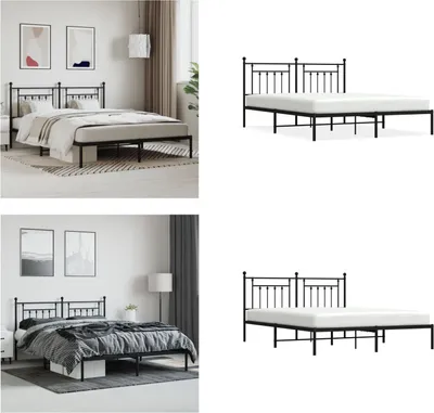 Produktbild von vidaXL Bettgestell mit Kopfteil Metall Schwarz 160x200 cm - Bettgestell - Bettgestelle - Bettrahmen - Bett