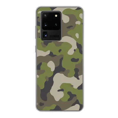 Produktbild von MuchoWow® Handyhülle Schutzhülle Hülle für Samsung Galaxy S20 Ultra Camouflage-Muster mit militärischen Farben Silikon Softcase Handy Hülle - Karteninhaber