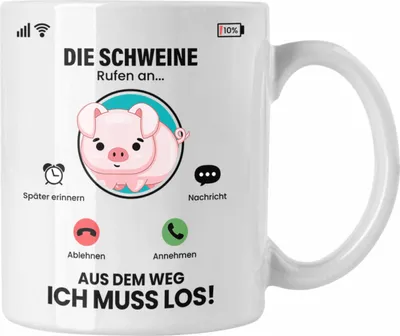 Produktbild von Trendation - Die Schweine Rufen An Tasse Geschenk für Schweine Züchter Besitzer Geschenkidee Lustig Spruch Bauer Landwirt (Weiß)