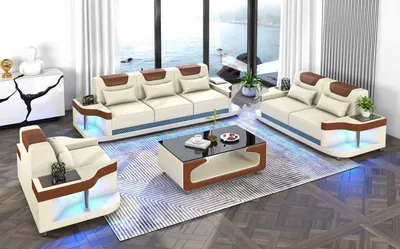 Produktbild von Sofagarnitur Kunstleder Sofas Beige Set