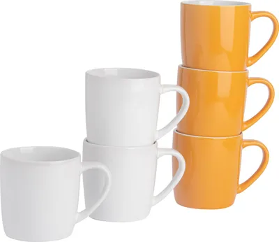 Produktbild von Argon Ta Farbige Kaffeetassen – 350 ml – Gelb/Weiß – 6er-Pack – Robuste Teetasse aus Steingut, spülmaschinen- und mikrowellengeeignet