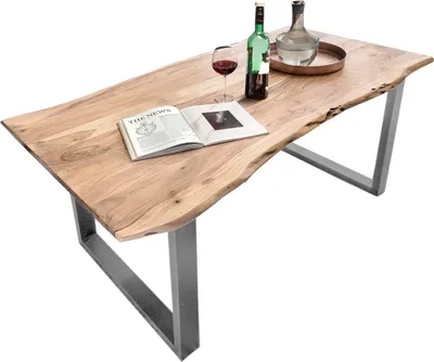 Produktbild von SIT Möbel Baumkante-Esstisch | 200 x 100 cm | Tischplatte Akazie natur 36 mm | Kufen-Gestell Metall antiksilber | B 200 x T 100 x H 76 cm | 15113-40 | Serie TABLES & CO