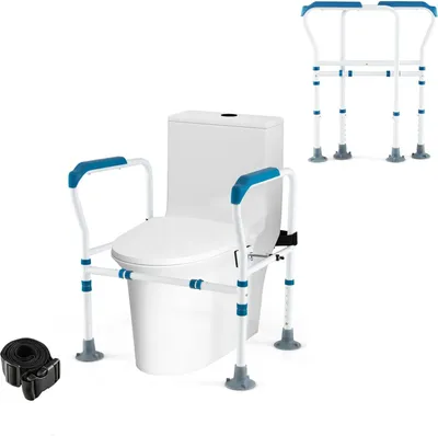 Obrázek produktu pro 6stupňová výškově nastavitelná pomůcka pro WC WC stojan s područkami bez vrtání WC opěrný rám Madlo do koupelny s nastavitelnou šířkou WC opěrná pomůcka protiskluzová
