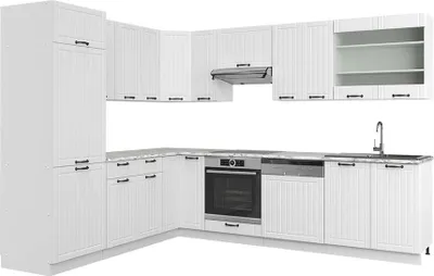 Produktbild von Eckküche Vicco Fame-Line Weiß Landhaus/Weiß 287 x 60 cm , AP Marmor, Model 42140