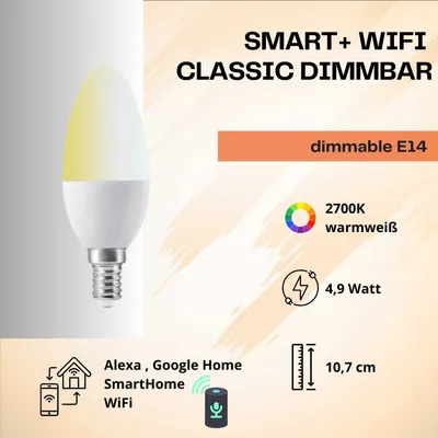 Produktbild von LEDVANCE Smarte LED-Lampe mit WiFi Technologie, Sockel E14, Dimmbar, Warmweiß (2700 K), ersetzt Glühlampen mit 40 W, SMART+ WiFi Candle Dimmable, 1er-Pack