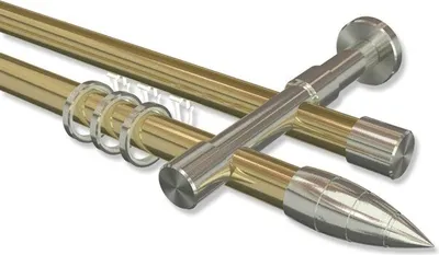 Produktbild von Interdeco Rundrohr-Innenlaufstange, Gardinenstange (Kombination) Messing-Optik / Edelstahl-Optik Modell Prestige Samanto, 20 mm Ø 2-läufig, 400 cm (geteilt)
