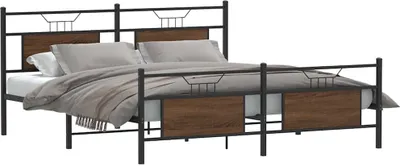 Produktbild von vidaXL Metallbett ohne Matratze Braun Eichen-Optik 183x213 cm