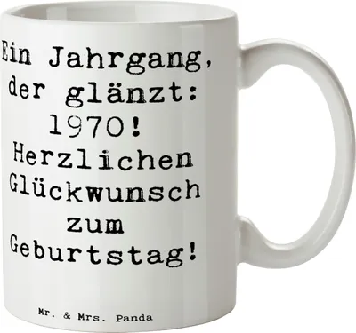 Produktbild von Mr. & Mrs. Panda Keramikbecher Spruch 1970 Geburtstag - Weiß - Geschenk, schöne tasse, besonderer, besonderes Jahr, Teetasse, Geburtstagsgeschenk, Alter, Kaffeebecher