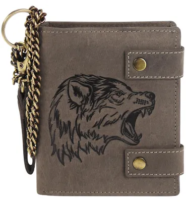 Produktbild von Geldbörse aus hochwertigem Leder + RFID mit Kette Wolf!