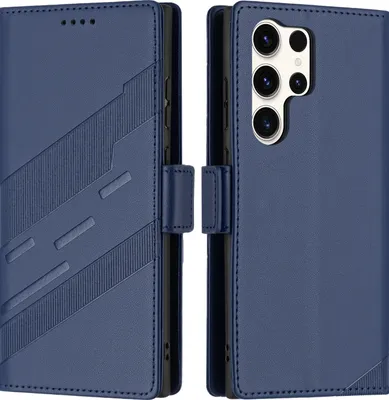 Produktbild von Hülle für Samsung Galaxy S25 Ultra, Kunstleder Brieftaschen Handyhülle mit Kartenfach und Standfunktion Blau