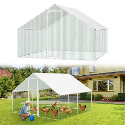 Produktbild von Eikuavons Hühnerstall 3x3x2m Querstreben Hühnerhaus Freilaufgehege Kleintierstall Voliere mit PE-Dach